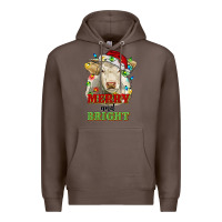 Coffee merry and bright charolais cattle cow with christm Premium Hoodie - RanaPortraitStore