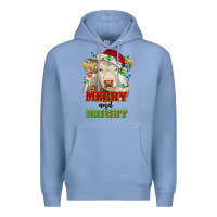 Colony Blue merry and bright charolais cattle cow with christm Premium Hoodie - RanaPortraitStore