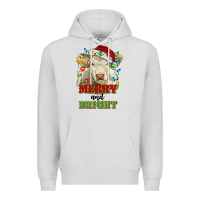 Dove Grey merry and bright charolais cattle cow with christm Premium Hoodie - RanaPortraitStore