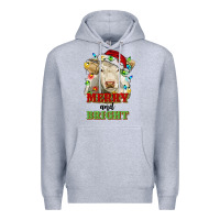 Heather Grey merry and bright charolais cattle cow with christm Premium Hoodie - RanaPortraitStore