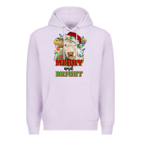 Lilac merry and bright charolais cattle cow with christm Premium Hoodie - RanaPortraitStore