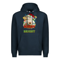 Navy merry and bright charolais cattle cow with christm Premium Hoodie - RanaPortraitStore