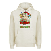 Oatmeal Heather merry and bright charolais cattle cow with christm Premium Hoodie - RanaPortraitStore