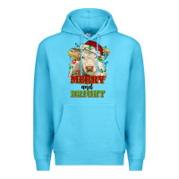 Ocean Blue merry and bright charolais cattle cow with christm Premium Hoodie - RanaPortraitStore