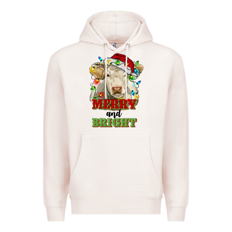 Merry And Bright Charolais Cattle Cow With Christm Premium Hoodie by RanaPortraitStore | Teevron