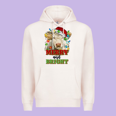 Merry And Bright Charolais Cattle Cow With Christm Premium Hoodie Designed By Ranaportraitstore