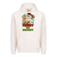 Pale Pink merry and bright charolais cattle cow with christm Premium Hoodie - RanaPortraitStore