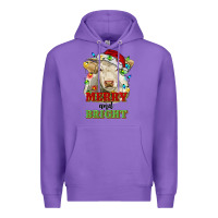 Purple merry and bright charolais cattle cow with christm Premium Hoodie - RanaPortraitStore