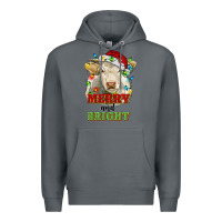 Rock merry and bright charolais cattle cow with christm Premium Hoodie - RanaPortraitStore
