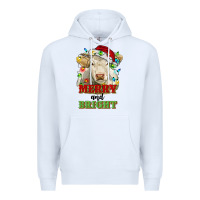 White merry and bright charolais cattle cow with christm Premium Hoodie - RanaPortraitStore