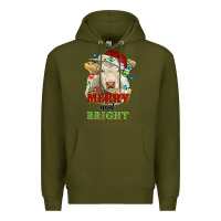 Army Green merry and bright charolais cattle cow with christm Premium Hoodie - RanaPortraitStore