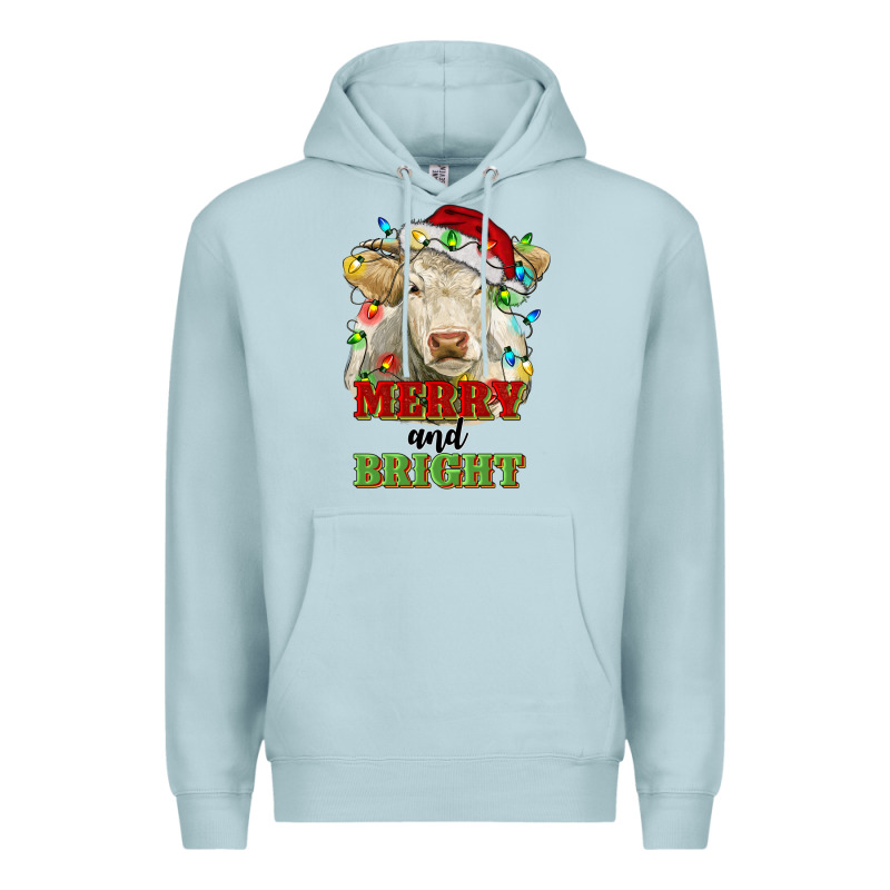 Merry And Bright Charolais Cattle Cow With Christm Premium Hoodie by RanaPortraitStore | Teevron