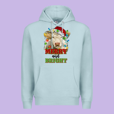 Merry And Bright Charolais Cattle Cow With Christm Premium Hoodie Designed By Ranaportraitstore