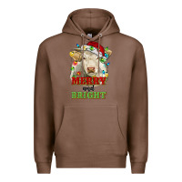Chestnut merry and bright charolais cattle cow with christm Premium Hoodie - RanaPortraitStore