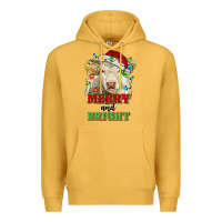 Mustard merry and bright charolais cattle cow with christm Premium Hoodie - RanaPortraitStore