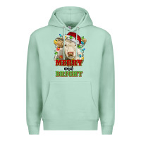 Seafoam merry and bright charolais cattle cow with christm Premium Hoodie - RanaPortraitStore
