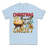 Dusty Blue christmas begins with christ Classic Tee - FaDigitalArtStudio