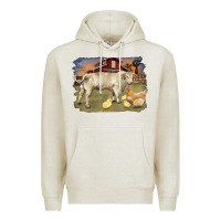 Oatmeal Heather charolaris bull and chicken in barnyard Premium Hoodie - RanaPortraitStore