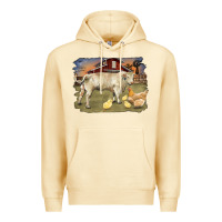 Pina Colada charolaris bull and chicken in barnyard Premium Hoodie - RanaPortraitStore