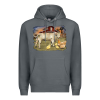 Rock charolaris bull and chicken in barnyard Premium Hoodie - RanaPortraitStore