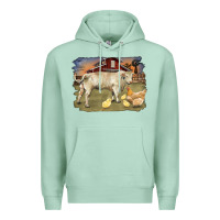 Seafoam charolaris bull and chicken in barnyard Premium Hoodie - RanaPortraitStore