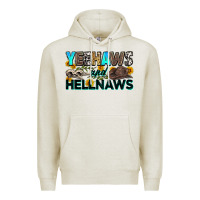 Oatmeal Heather yeehaws and hellnaws Premium Hoodie - Zillion Design Studio