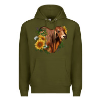 Army Green brahman bull with sunflowers Premium Hoodie - RanaPortraitStore