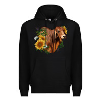 Black brahman bull with sunflowers Premium Hoodie - RanaPortraitStore