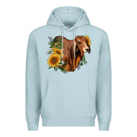 Blue Mist brahman bull with sunflowers Premium Hoodie - RanaPortraitStore