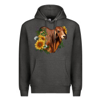 Charcoal Heather brahman bull with sunflowers Premium Hoodie - RanaPortraitStore