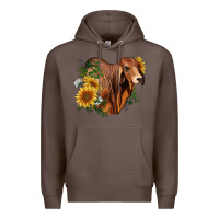 Coffee brahman bull with sunflowers Premium Hoodie - RanaPortraitStore