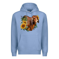 Colony Blue brahman bull with sunflowers Premium Hoodie - RanaPortraitStore