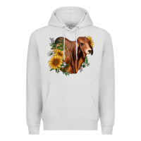 Dove Grey brahman bull with sunflowers Premium Hoodie - RanaPortraitStore