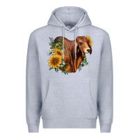 Heather Grey brahman bull with sunflowers Premium Hoodie - RanaPortraitStore