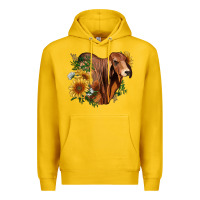 Lemon brahman bull with sunflowers Premium Hoodie - RanaPortraitStore