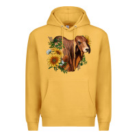 Mustard brahman bull with sunflowers Premium Hoodie - RanaPortraitStore