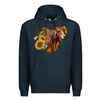 Navy brahman bull with sunflowers Premium Hoodie - RanaPortraitStore