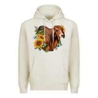 Oatmeal Heather brahman bull with sunflowers Premium Hoodie - RanaPortraitStore