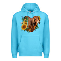 Ocean Blue brahman bull with sunflowers Premium Hoodie - RanaPortraitStore