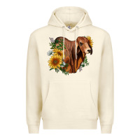 Sandshell brahman bull with sunflowers Premium Hoodie - RanaPortraitStore