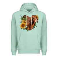 Seafoam brahman bull with sunflowers Premium Hoodie - RanaPortraitStore