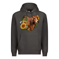 Smoke brahman bull with sunflowers Premium Hoodie - RanaPortraitStore