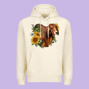 Brahman Bull With Sunflowers Premium Hoodie Designed By Ranaportraitstore