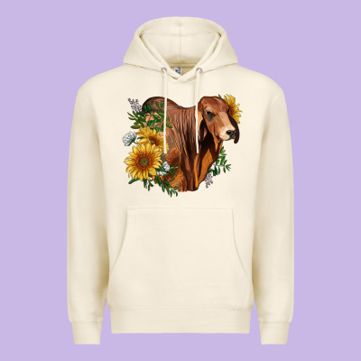 Brahman Bull With Sunflowers Premium Hoodie Designed By Ranaportraitstore