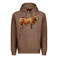 Chestnut brahman bull with christmas lights Premium Hoodie - RanaPortraitStore