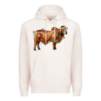 Pale Pink brahman bull with christmas lights Premium Hoodie - RanaPortraitStore