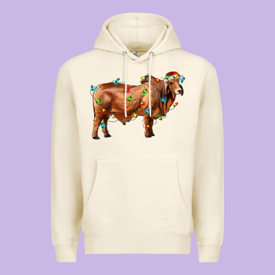 Brahman Bull With Christmas Lights Premium Hoodie Designed By Ranaportraitstore