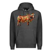 Charcoal Heather brahman bull with christmas lights Premium Hoodie - RanaPortraitStore