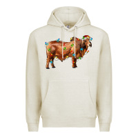 Oatmeal Heather brahman bull with christmas lights Premium Hoodie - RanaPortraitStore