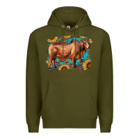 Army Green brahman bull with aztec sunflower and leopard background Premium Hoodie - RanaPortraitStore